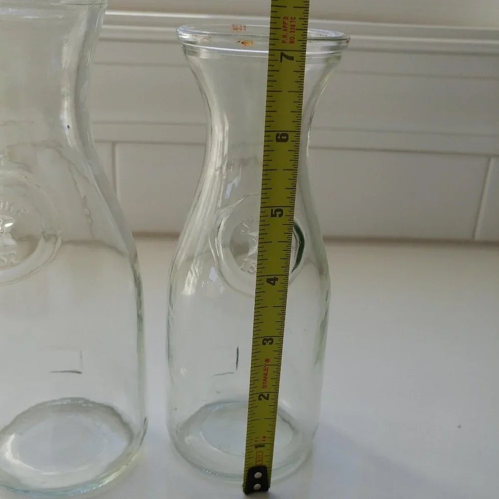 2 Vintage Paul Masson Since 1852 Glass Indented Bottle Wine Carafe Decanter Vase